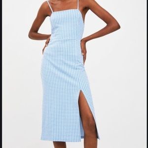 Zara blue checkered print dress